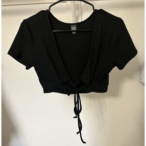 Wild Fable Crop Top Tie Back Short Sleeve Black Women’s Ribbed Size M